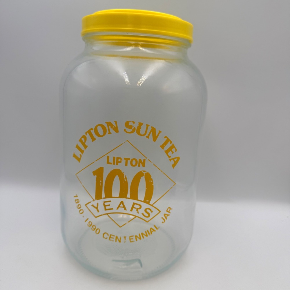 Vintage Lipton Sun Tea 100 Years Centennial Jar 1890-1990 Glass Pitcher Yellow